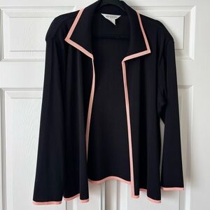Misook Open Cardigan Size 3 Petite Plus Black with Pink Borders Long Sleeve